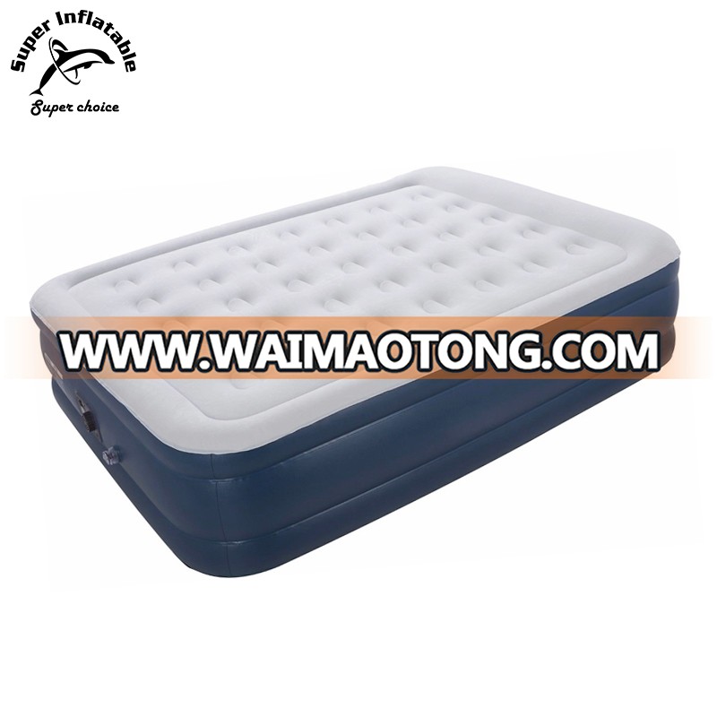 PVC Custom Air Mattress Inflatable Airbed, Comfort Inflatable Sleeping Flocking Queen Bed With Built-in Electric Pump